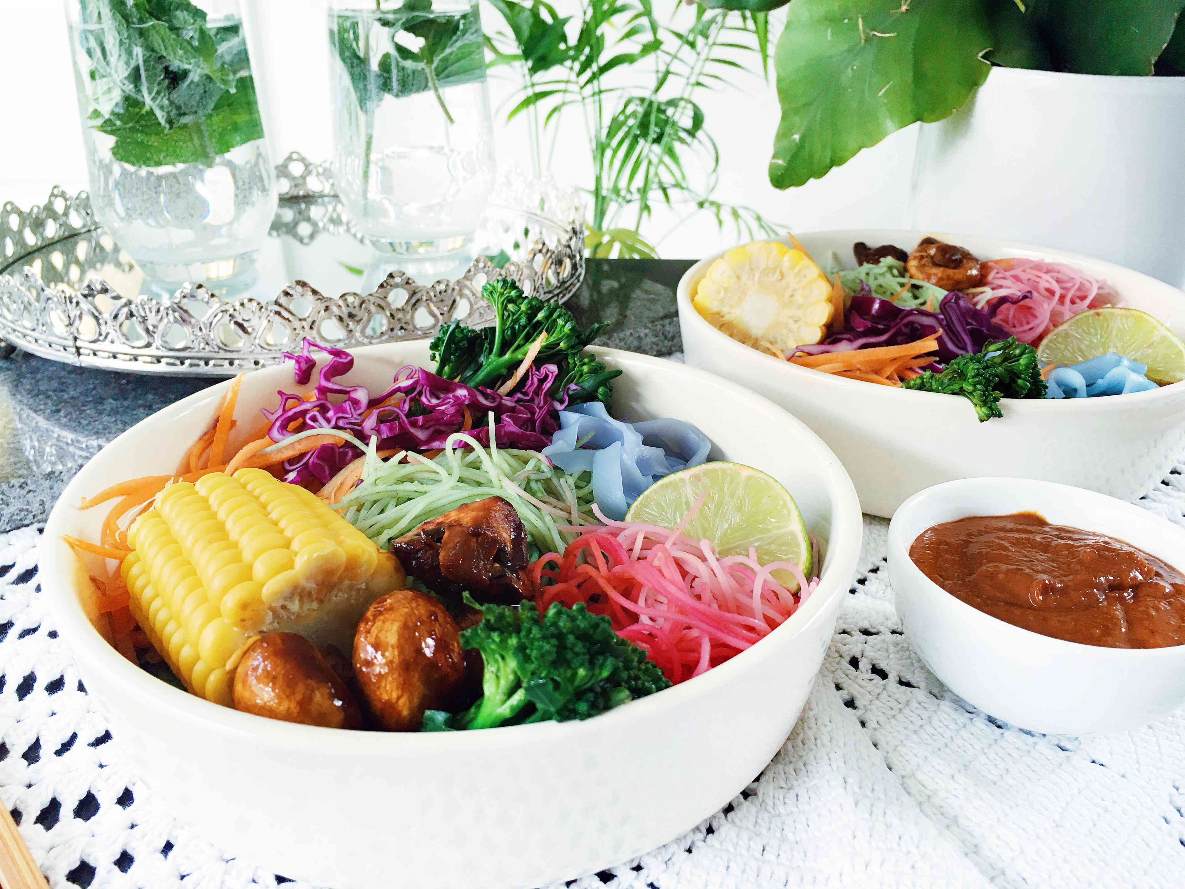 Rainbow Noodle Bowl With Satay Sauce