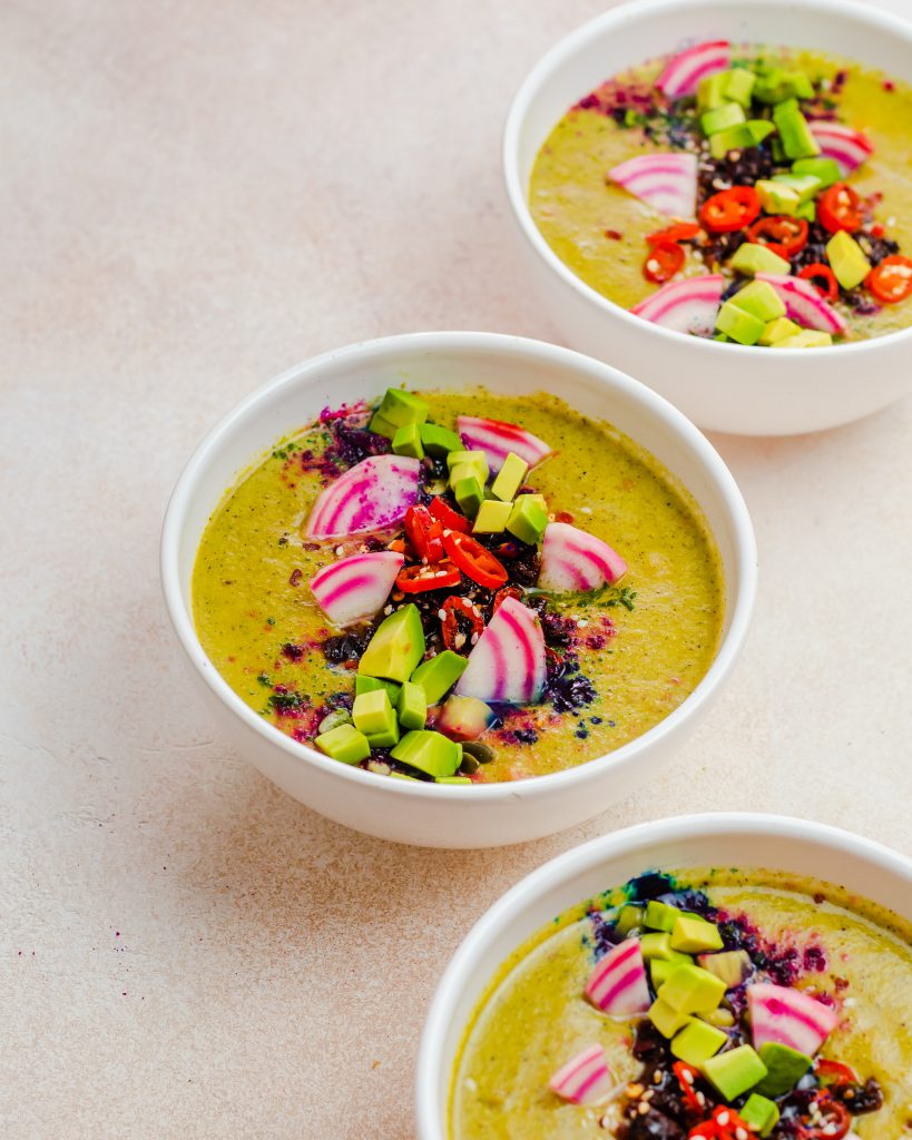 A close up shot of the creamy broccoli soup