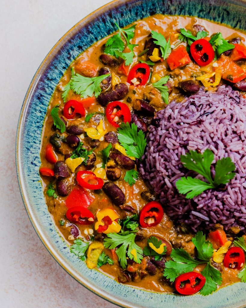 Close up of the coconut kidney bean curry
