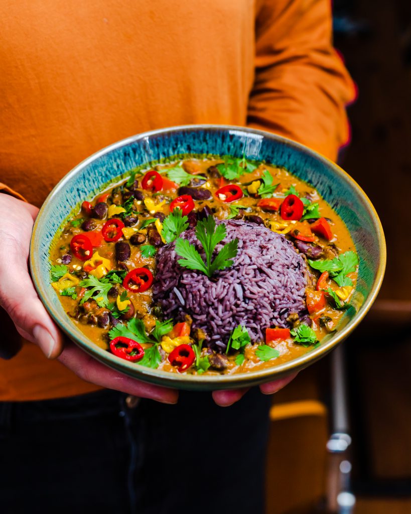 A plate of curry and rice