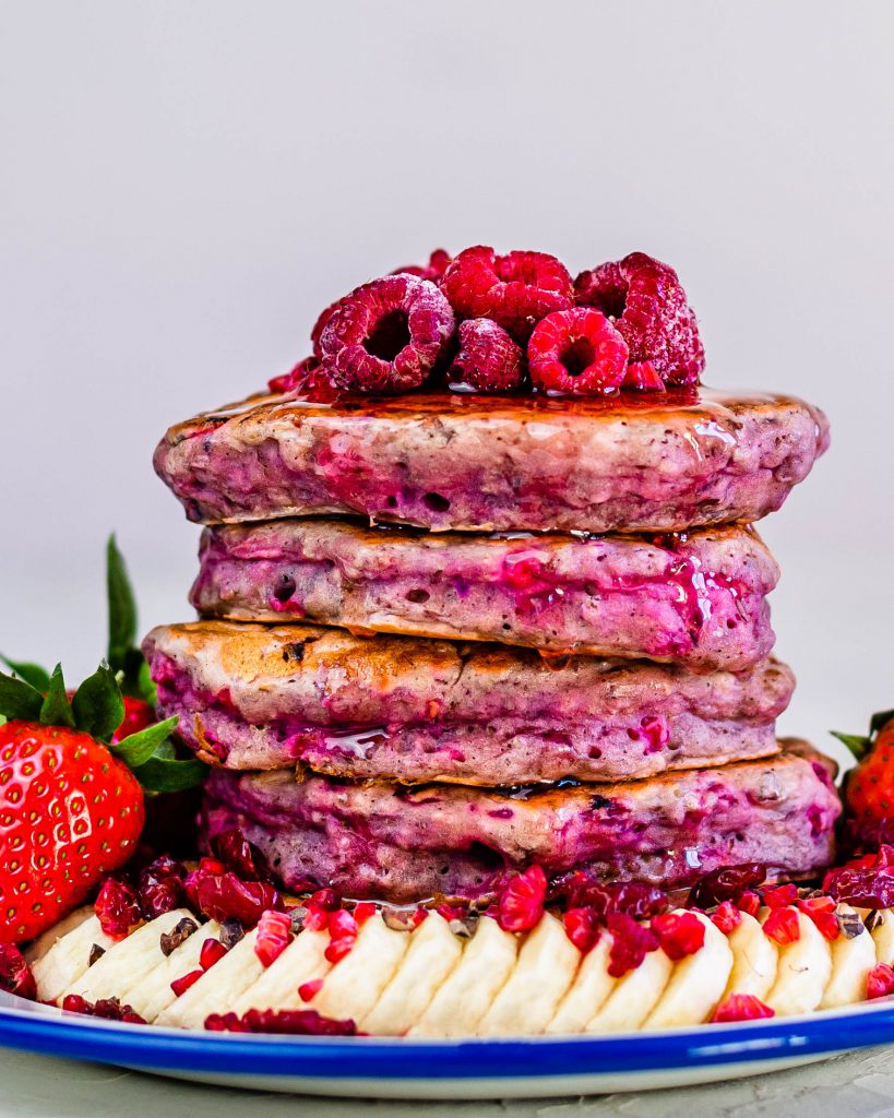 Close up of the raspberry pancakes
