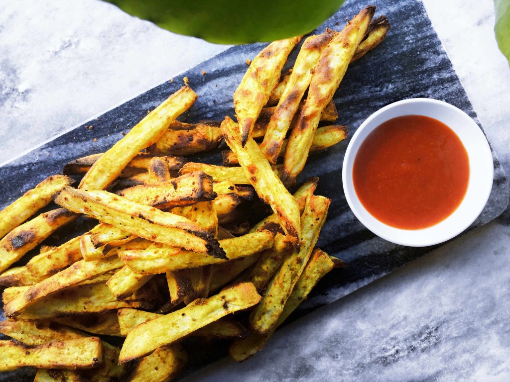Baked Curry Sweet Potato Fries the indigo kitchen