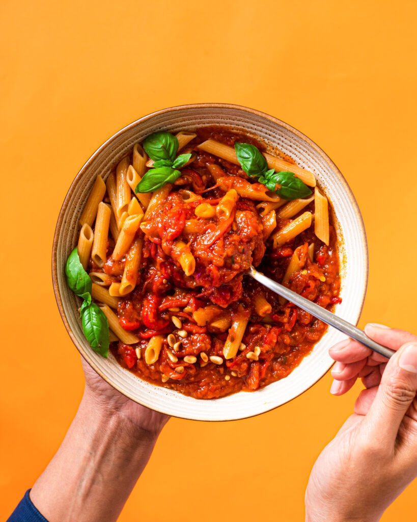 Lentil Pasta With Roasted Bell Pepper Sauce