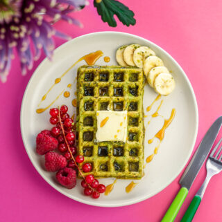 Plate with matcha waffles