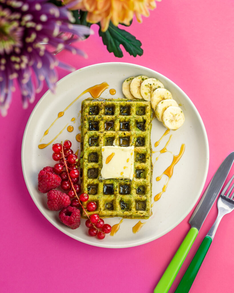 Plate with matcha waffles